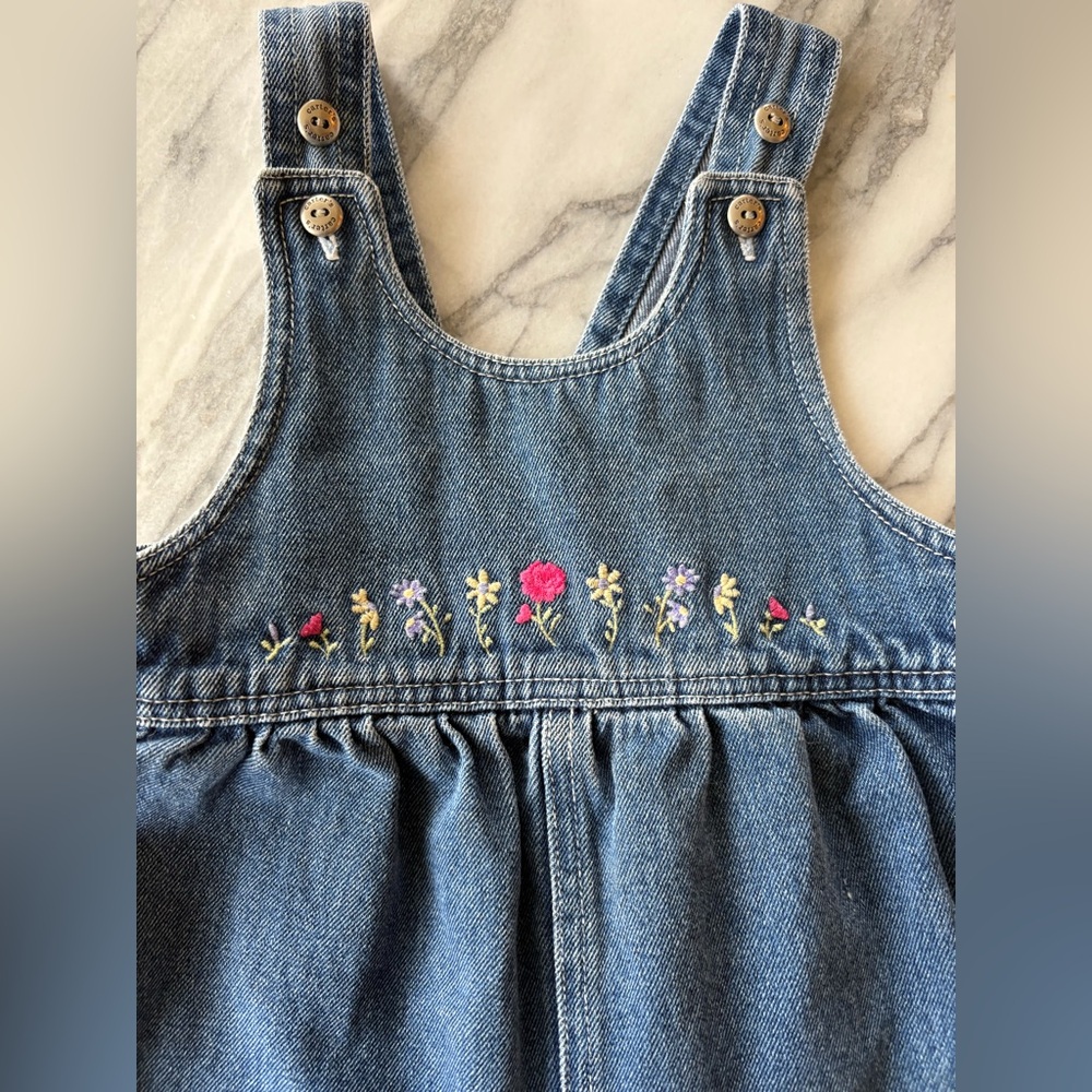 Carters authentic denim jumper overalls coveralls gardening with snaps floral